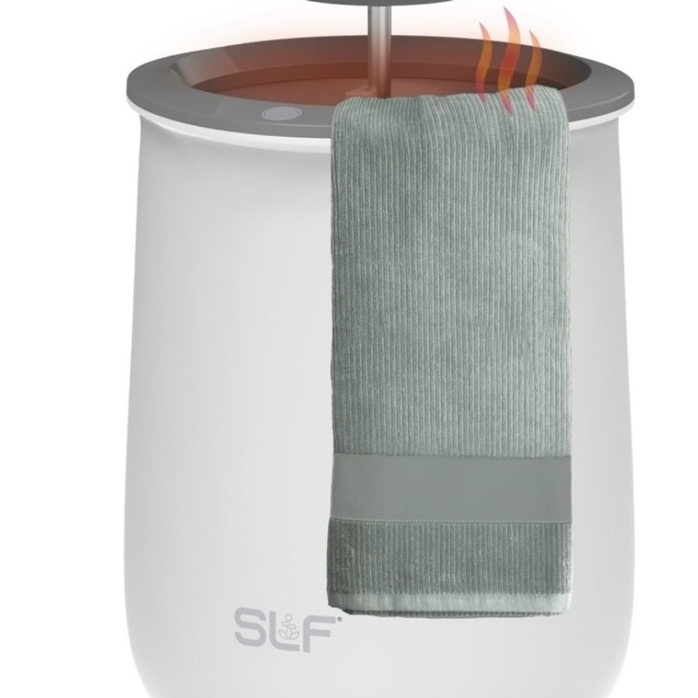 White Towel Warmer with Gray Towel